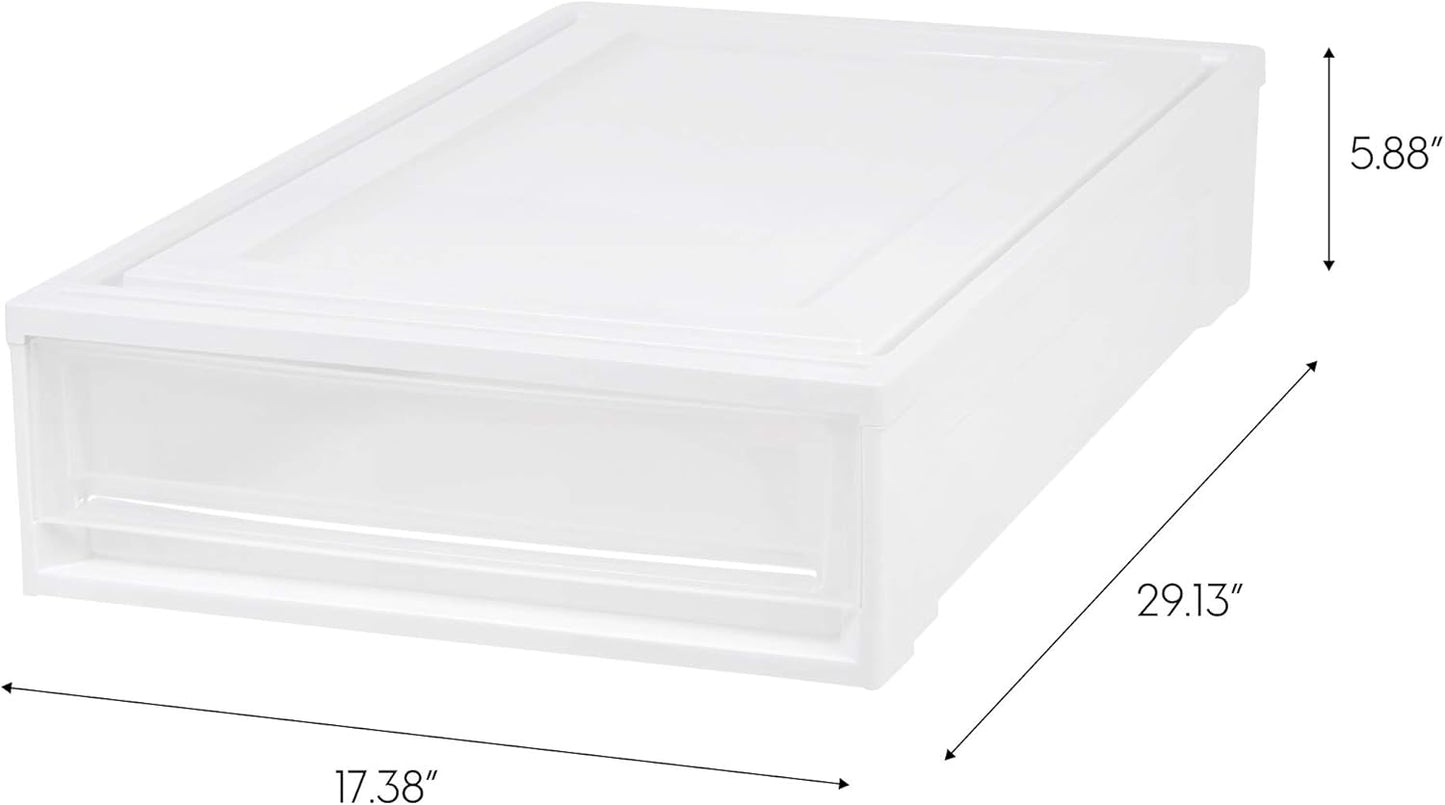 IRIS USA 47 Qt. Extra-Large Stackable Storage Drawer Plastic Drawer Organizer with Clear Doors, for Pantry Bedroom Closet Kitchen Under-Sink Home and Office De-Clutter Shoes and Crafts, White, 2-Pack