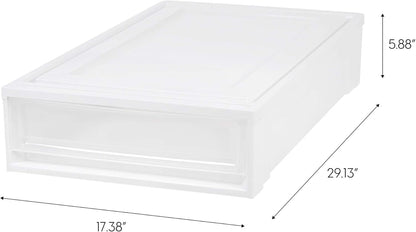 IRIS USA 47 Qt. Extra-Large Stackable Storage Drawer Plastic Drawer Organizer with Clear Doors, for Pantry Bedroom Closet Kitchen Under-Sink Home and Office De-Clutter Shoes and Crafts, White, 2-Pack