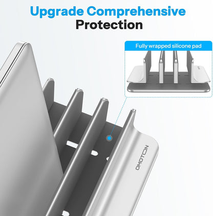 OMOTON Vertical Laptop Stand [Updated 3-Slots Version], Desktop Aluminum Mac Book Stand with Adjustable Dock Size, Fits All Mac Book, Chrome Book and Gaming Laptops (Up to 17.3 inch), Starlight