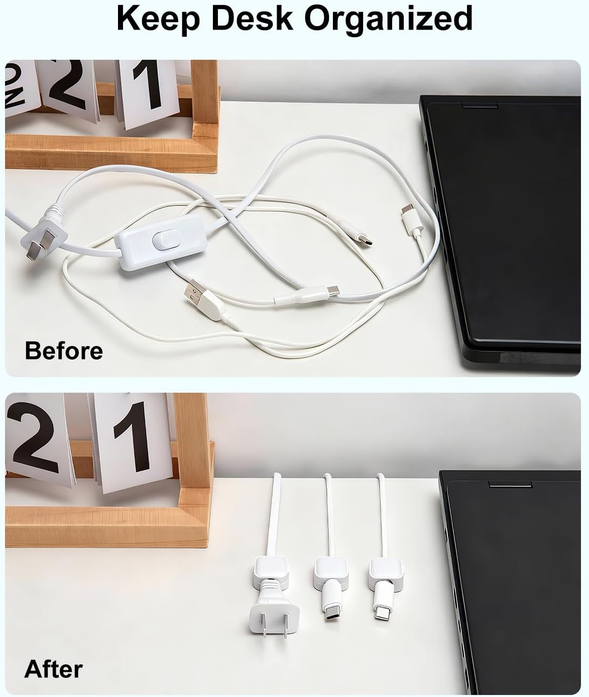 Art3d 8 Pack Magnetic Cable Clips, White Cable Management Accessories, Cord Smooth Adjustable & Adhesive Backing Cord Organizer for Office Home Organization, Desk, Wall, Nightstand, Phone, Car