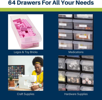 Akro-Mils 24-Drawer Plastic Drawer Storage Cabinet for Garage Organization, Bead Organizer, Building Bricks Storage, Teacher Toolbox, Makeup Organizer, 20" W x 6" D x 16" H, 10124 Black
