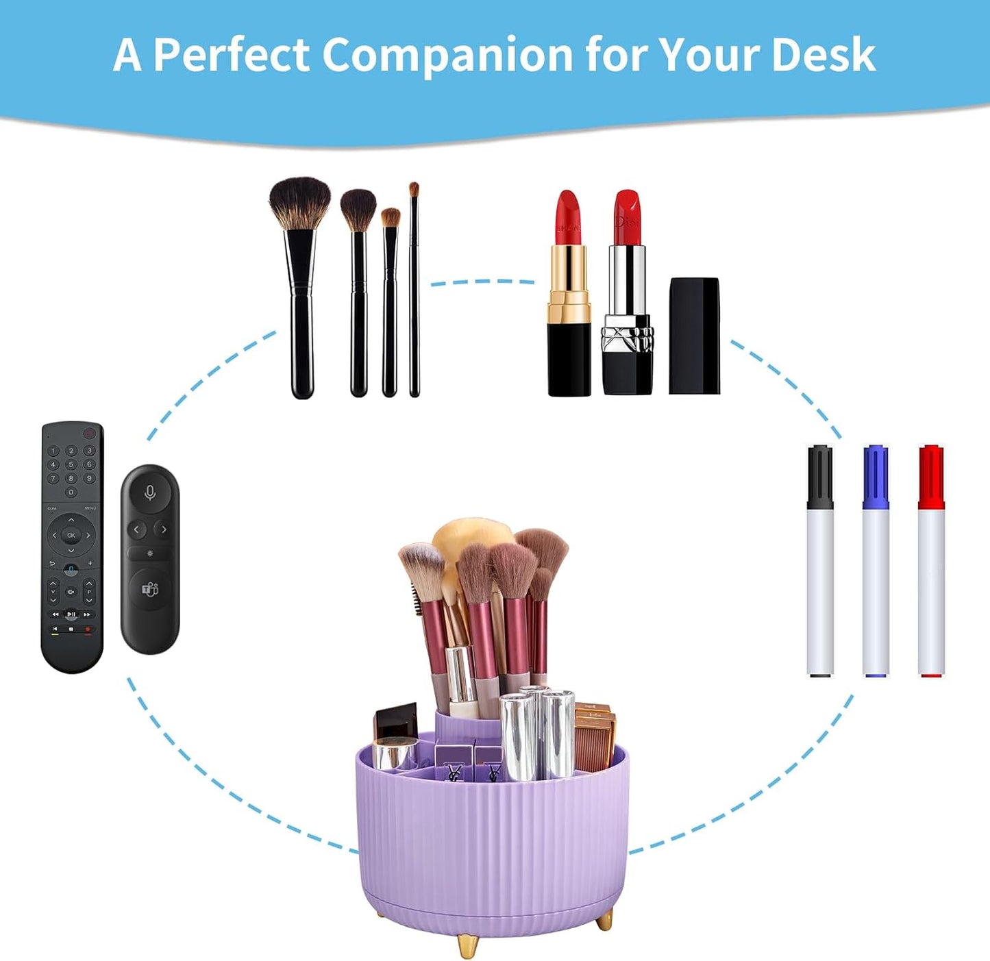 Marbrasse Desk Organizer, 360-Degree Rotating Pen Holder, Desk Organizers and Accessories with 5 Compartments Pencil Holder, Art Supply Storage Box Caddy for Office, Home（White）