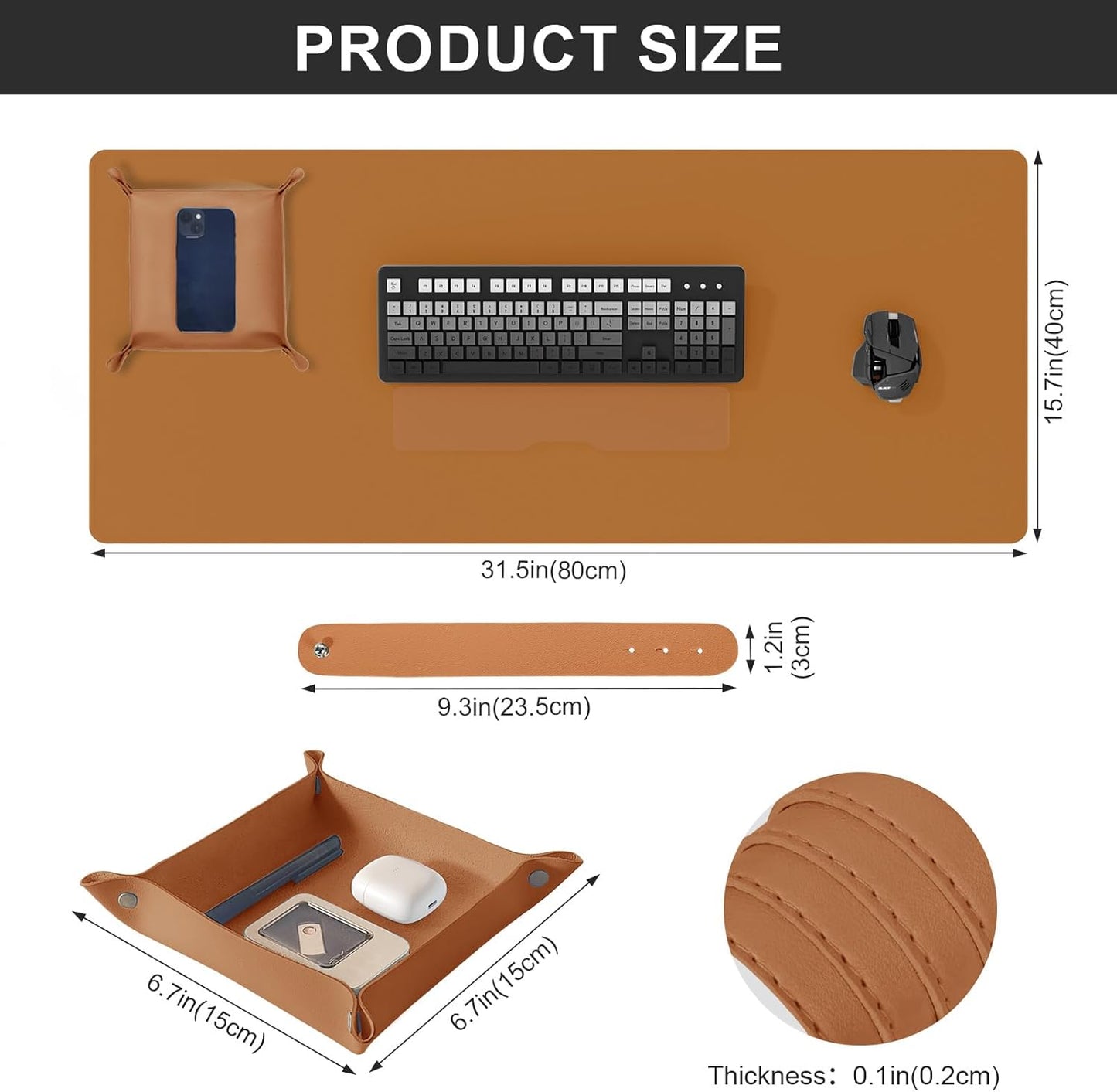 DAWNTREES Dual Sided Desk Mat,Leather Desk Pad,Cork Desk Mat Protector,with PU Leather Valet Tray Organizer,Large Mouse Pad,Desk Writing Pad for Office and Home(Dark Green 31.5"x15.8")