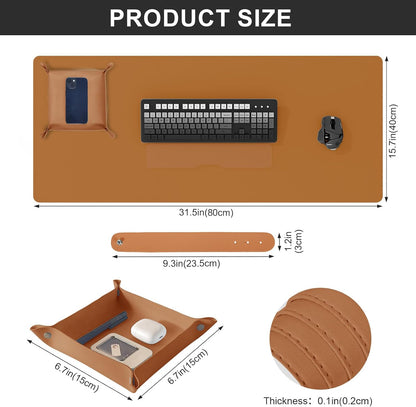 DAWNTREES Dual Sided Desk Mat,Leather Desk Pad,Cork Desk Mat Protector,with PU Leather Valet Tray Organizer,Large Mouse Pad,Desk Writing Pad for Office and Home(Dark Green 31.5"x15.8")
