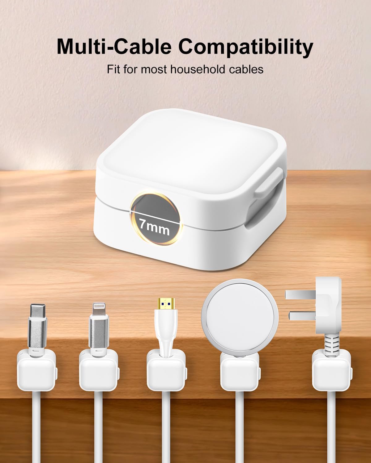 Art3d 8 Pack Magnetic Cable Clips, White Cable Management Accessories, Cord Smooth Adjustable & Adhesive Backing Cord Organizer for Office Home Organization, Desk, Wall, Nightstand, Phone, Car