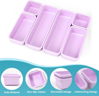 StoreHappily 10 PCS Drawer Organizer Set, 4 Size Makeup Drawer Divider Organizer With Non-Slip Pads, Interlocking Plastic Storage Bins for Office,Jewelry Vanity,Gadgets, Bathroom,Kitchen, Black