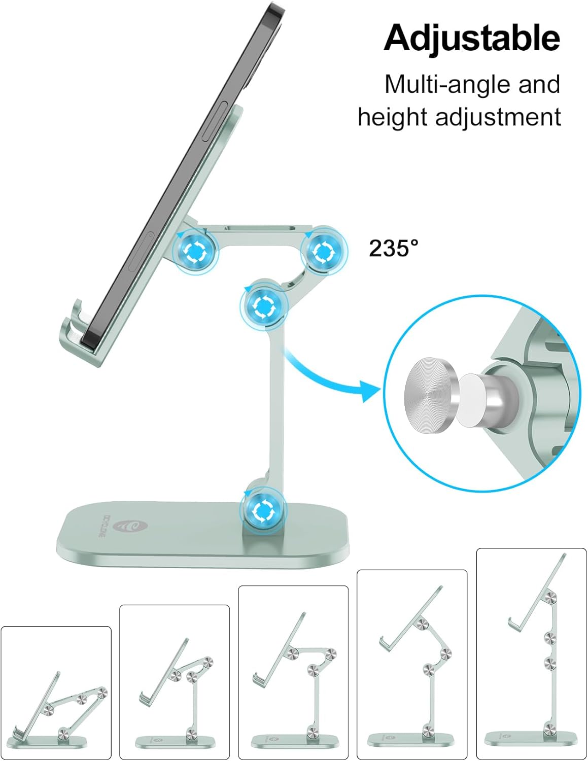 OCYCLONE Phone Stand, Adjustable Height and Angle Foldable Cell Phone Stand Holder for Desk, Taller iPhone Stand Compatible with 4.7"-13" Smartphones iPad Tablet, Black
