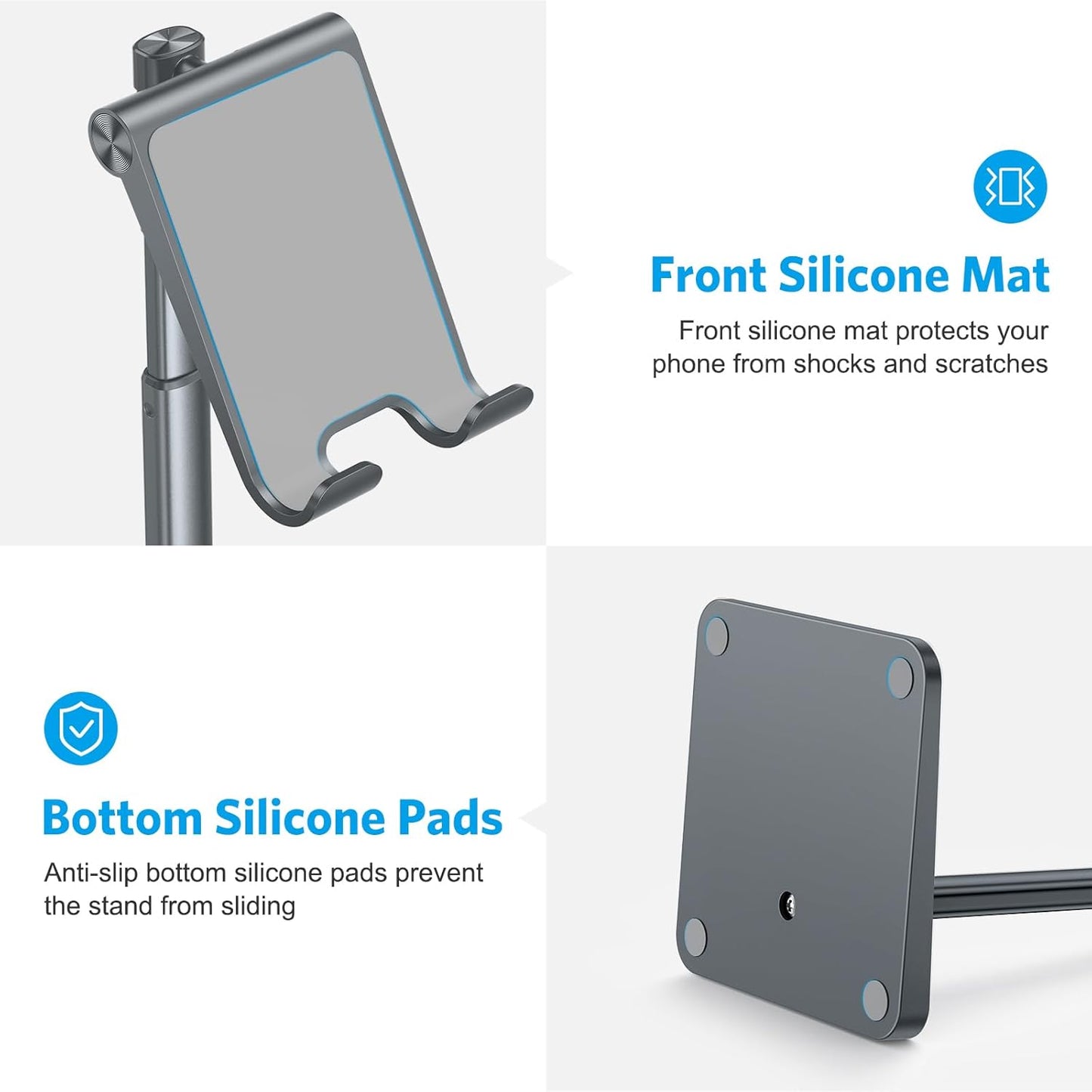 OMOTON Cell Phone Stand, Adjustable Angle Height Desk Phone Dock Holder for iPhone Air 17 Pro Max/Plus/XS/XR, Samsung Galaxy S20 / S10 / S9 / S8 and Other Phones (3.5-7.0-Inch)