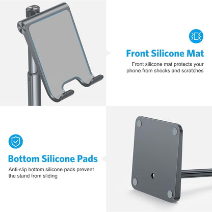 OMOTON Cell Phone Stand, Adjustable Angle Height Desk Phone Dock Holder for iPhone Air 17 Pro Max/Plus/XS/XR, Samsung Galaxy S20 / S10 / S9 / S8 and Other Phones (3.5-7.0-Inch)