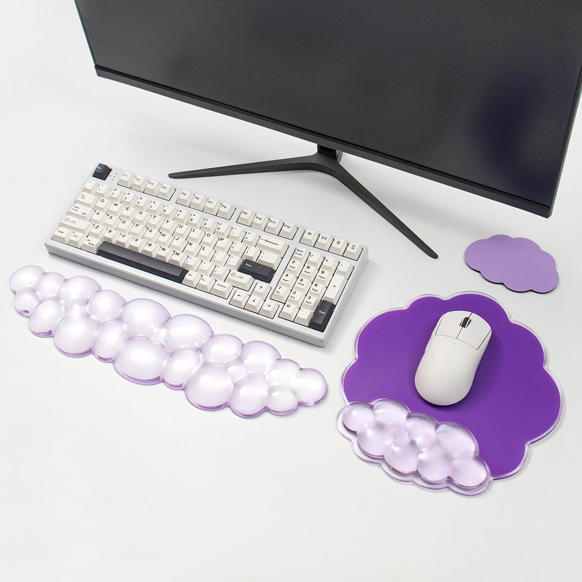Gel Wrist Rest and Cloud Mouse Pad Support for Keyboard and Mouse - Ergonomic Pink Keyboard Wrist Pad Set for Typing Pain Relief/Computer/Laptop/Gaming/Home/Office (Cloud Shape, Gradient Blue Pink)