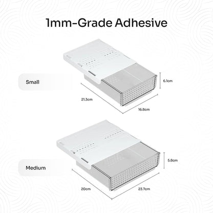 Slide and Stash Under Desk Drawers Office Organizer 2-Pack Small and Medium – Office Organization Drawer Slides Include Adhesive Tape – Easy DIY Installation for Desk Organization, Cupboard, Wardrobe