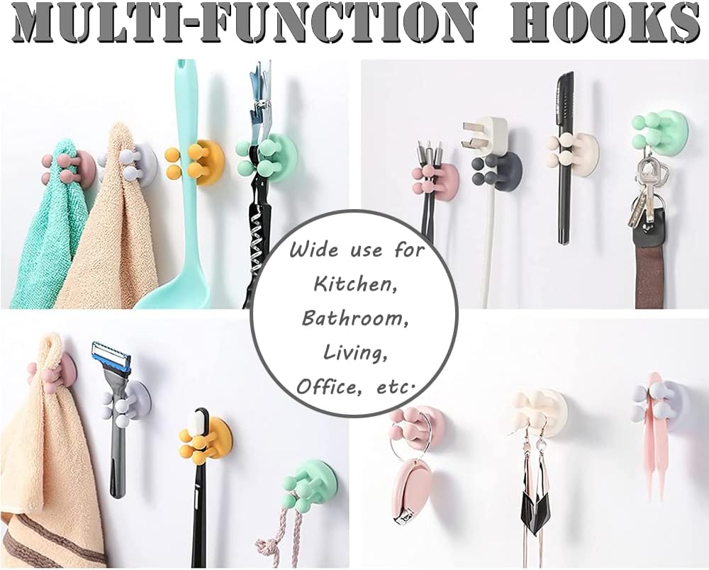 Silicone Toothbrush Holders - 4 Pcs Razor Hooks Adhesive Wall Mounted for Hanging Towel Key Plug Cable, Utility Decor Stick to Dorm Room Essentials Function for Kitchen Bathroom Home Office