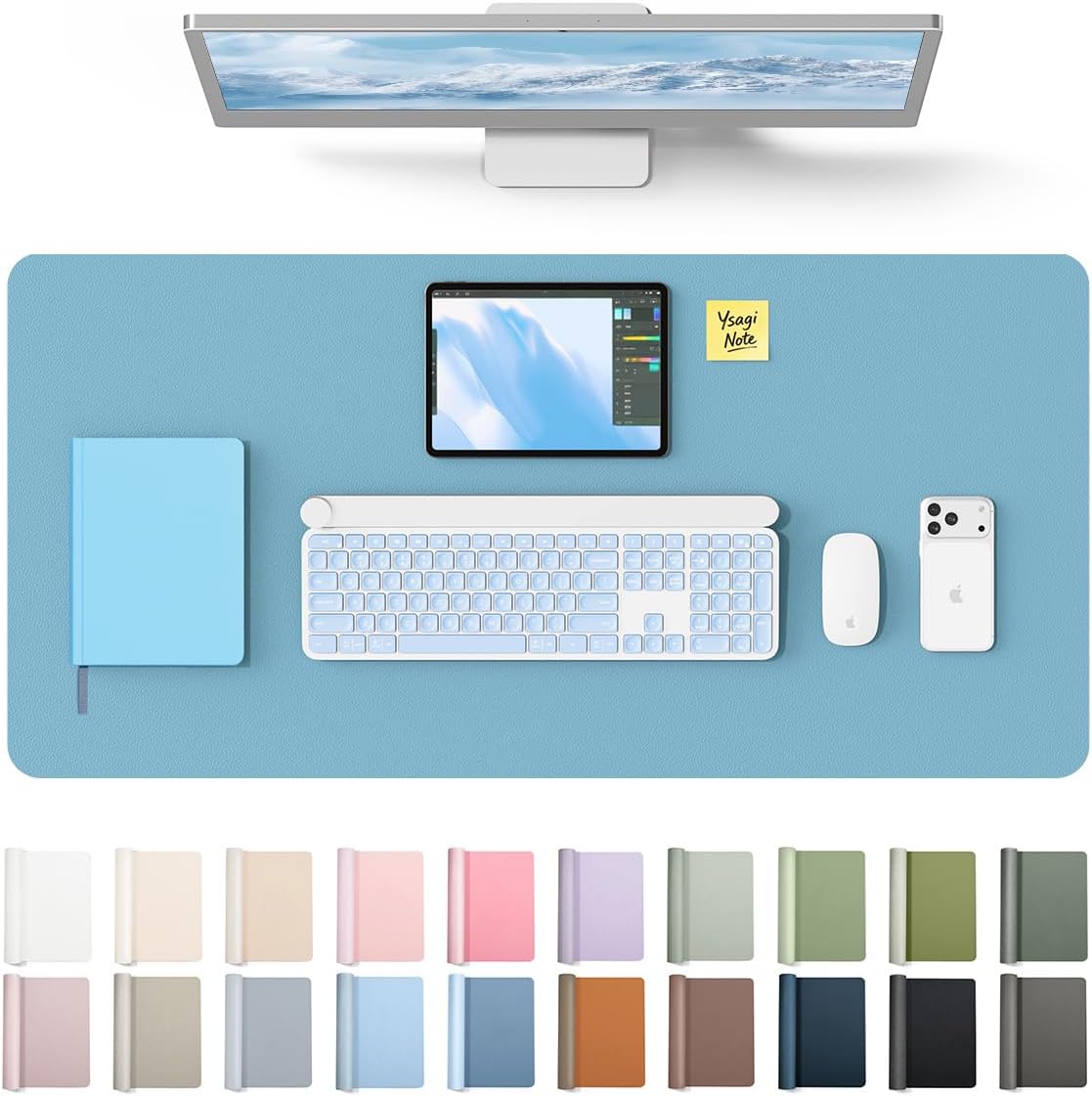 YSAGi Leather Desk Protector, Office Mat, Large Mouse Mat, Non-Slip PU Leather Blotter, Laptop Pad, Waterproof Writing Pad for Office and Home (Light Pink, 23.6" x 13.8") - Colors A
