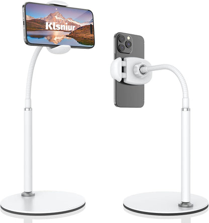 Cell Phone Stand, Adjustable Height & Angle Gooseneck Stand for Desk Flexible Arm Universal Holder, Aluminum Alloy Desktop Recording Compatible with 3.5"-7" Device (Black)