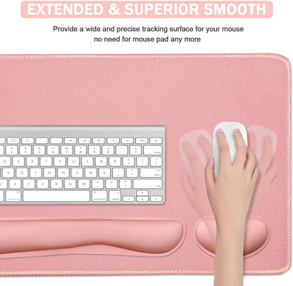 4-in-1 Large Gaming Mouse Pad, Keyboard Wrist Rest Pad & Wrist Support Mousepad Set, Extended Desk Pad Waterproof Desk Mat for Home Office Study Game-Black