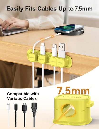 6 Pack Magnetic Cable Clips [1s Open/Lock], Laitver Cord Organizer Holder Strong Adhesive Desk Cable Management- Organize Charging Cords Neatly for Home, Office, Car,Desk, Nightstand