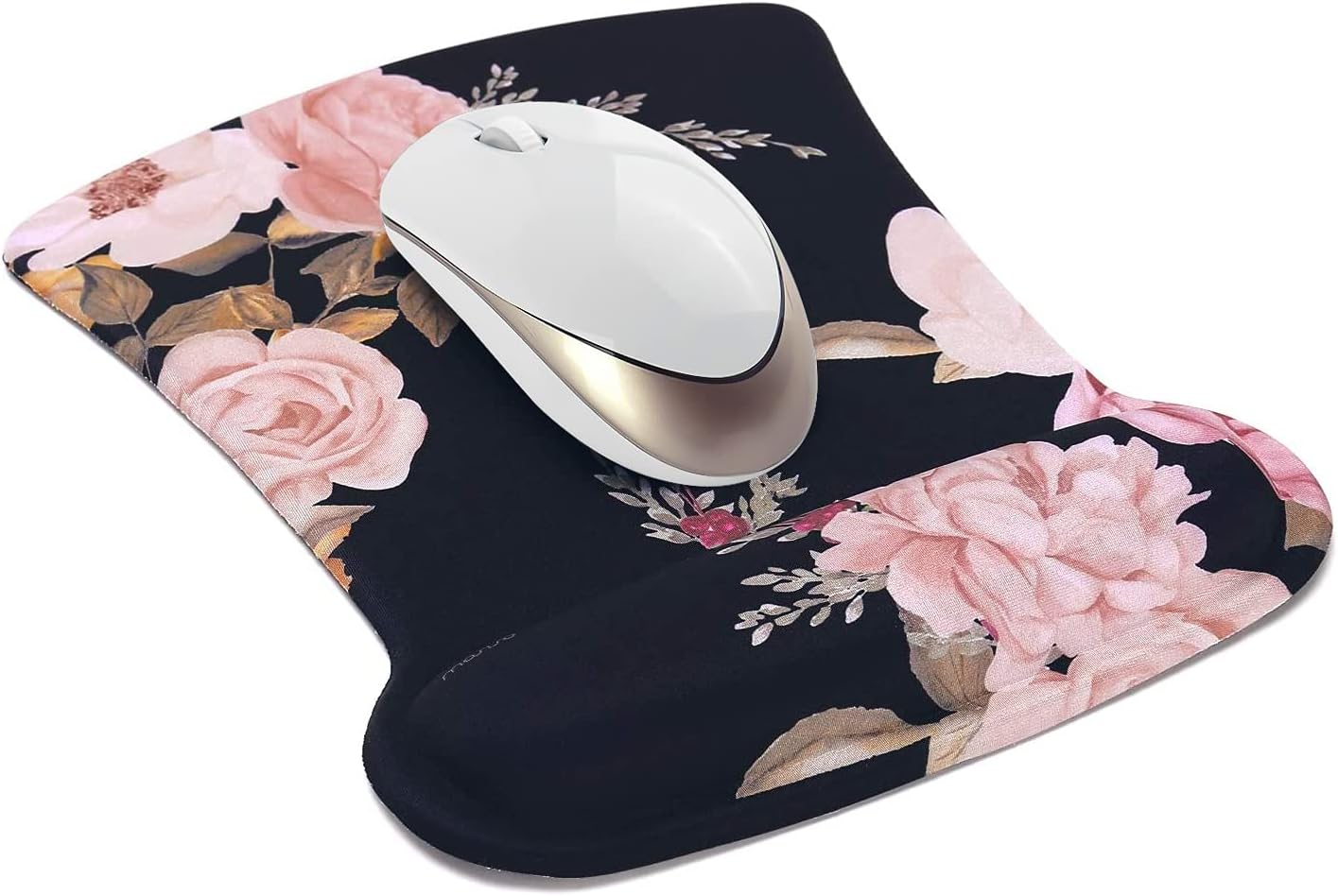 MOSISO Wrist Rest Support for Mouse Pad & Keyboard Set, Peony Ergonomic Mousepad Non-Slip Base Home/Office Pain Relief & Easy Typing Cushion with Neoprene Cloth & Raised Memory Foam, Black