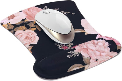 MOSISO Wrist Rest Support for Mouse Pad & Keyboard Set, Peony Ergonomic Mousepad Non-Slip Base Home/Office Pain Relief & Easy Typing Cushion with Neoprene Cloth & Raised Memory Foam, Black