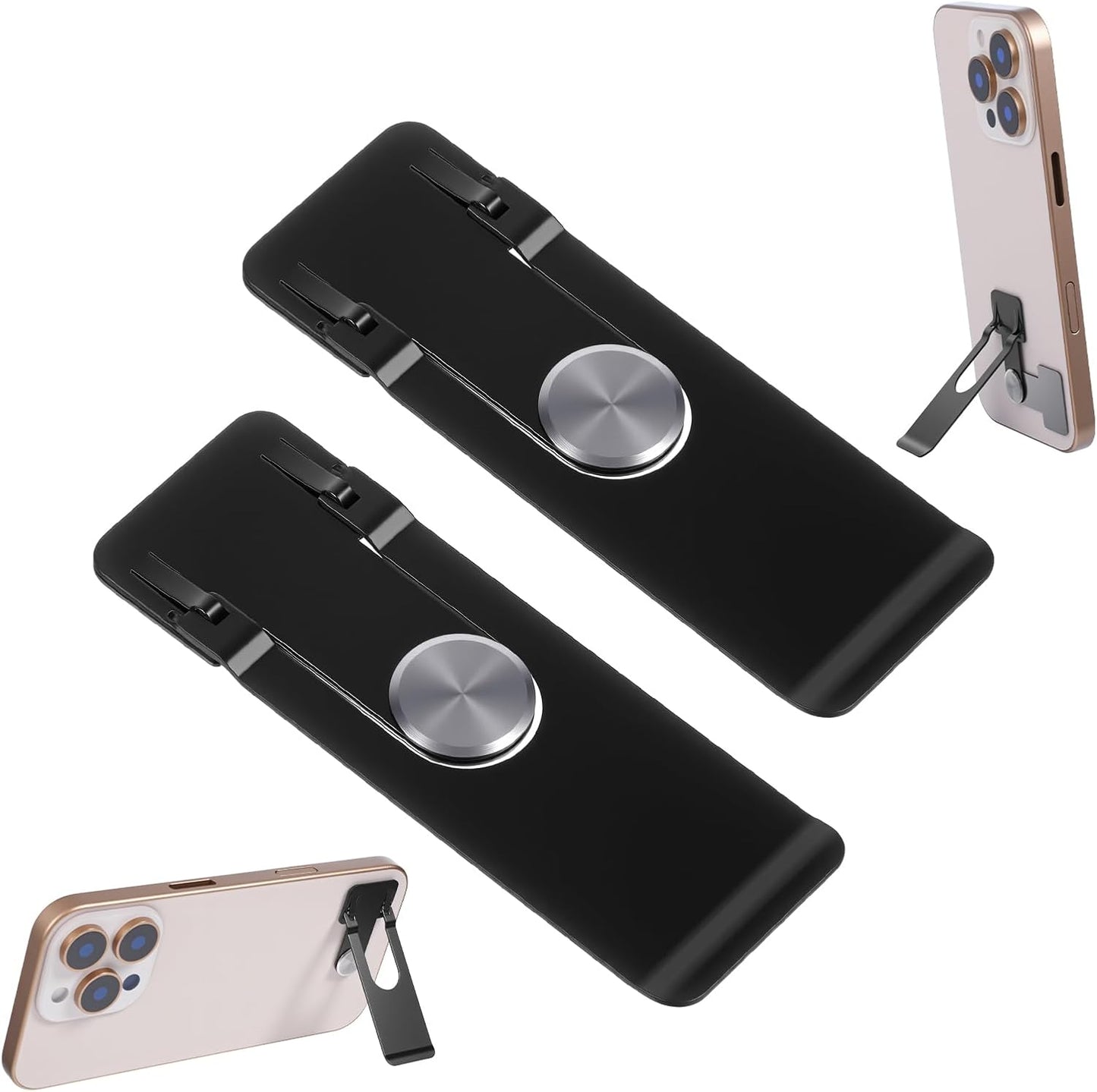 2 Pack Phone Kickstand Attachment, Kickstand for Phone Case 360° Rotating Cellphone Stand for Desk Vertical and Horizontal Placement Stand Ultra Thin Phones Holder Adjustable Angle Foldable