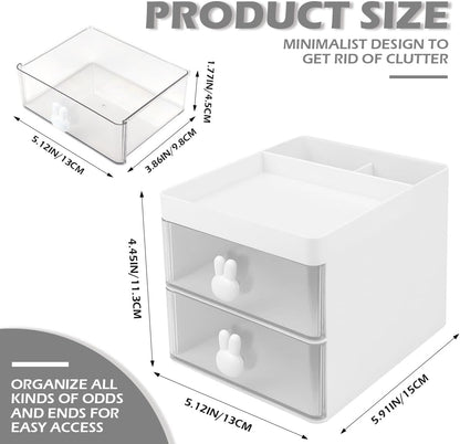 3 Layer Plastic Storage Drawer Bunny Transparent Cosmetic Organizer Rabbit Makeup Organizer Storage Container for Office School Home（White）