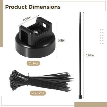 Magnetic Cable Zip Tie Mounts, 35 Pcs Magnet Bases with 200 Pcs Cable Ties, Multipurpose Wire Management Organizer for Desk PC Home Office, Adhesive-Free Cable Clips Holder