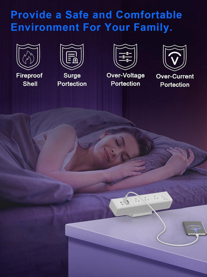 Nightstand Charging Station with 4 USB-C&2 QC 3.0 USB A Ports 3 AC Outlet, Desk Edge Mount Power Strip with USB-C Ports Tabletop Surge Protector Desk Clamp Power Strip for Home Office(Black)