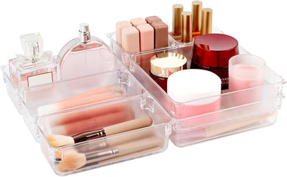 AMEITECH 7 PCS Clear Drawer Organizer Set, 4 Sizes Acrylic Drawer Storage Trays, Plastic Desk Drawer Organizer for Office, Storage Bins for Makeup, Vanity, Bedroom, Kitchen Gadgets Utensils