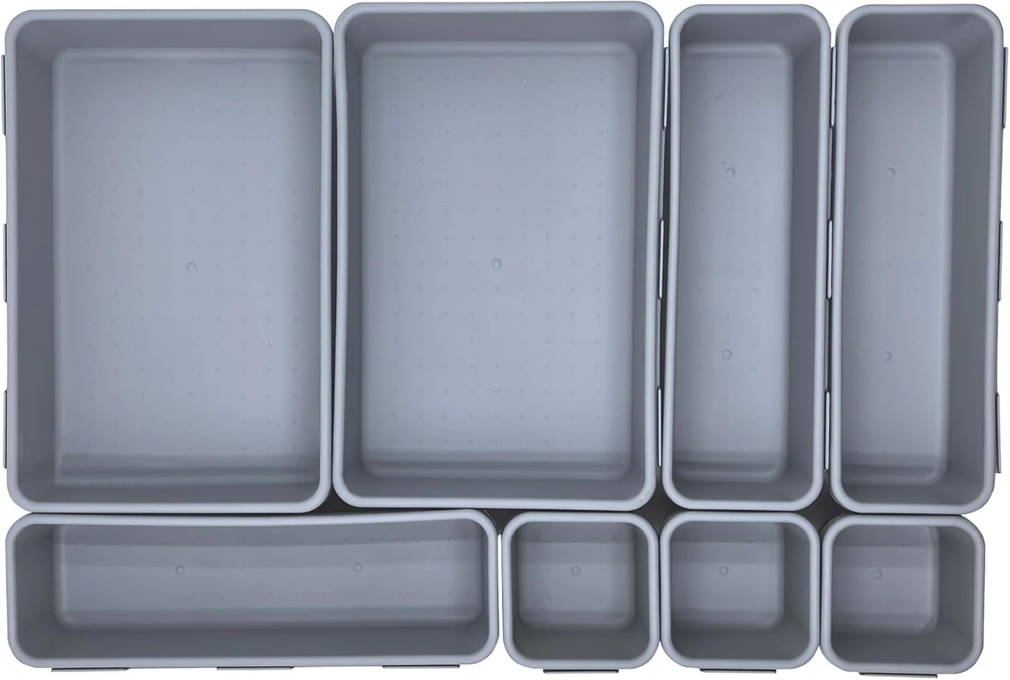 U-KIME 8-Piece Interlocking Drawer Organizer Trays, Light gray Plastic Modular Storage Bins for Kitchen, Bathroom, Office & Desk Drawers