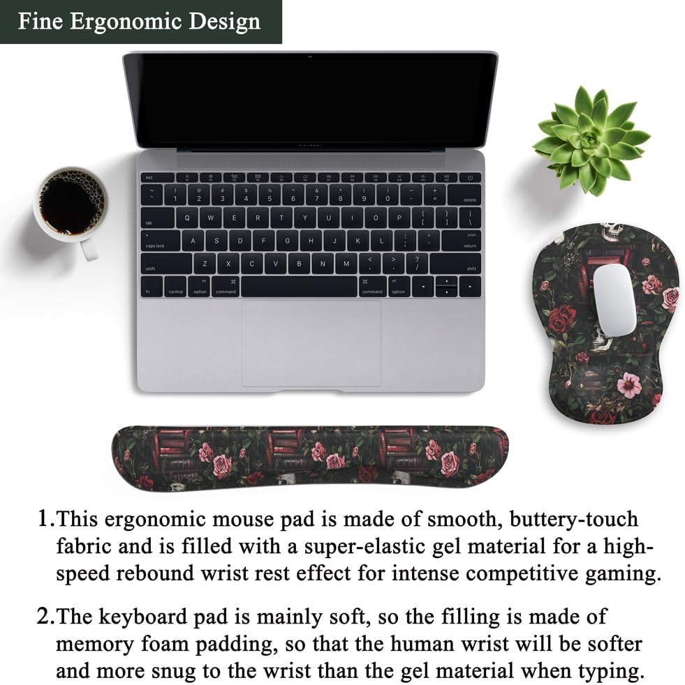 Ghost Book Mousepad with Wrist Rest Halloween Computer Keyboard Mouse Pad Black Cute, Mouse Pad with Wrist Rest for Computer Keyboard, 2 In1 Mousepad with Wrist Support Easy Typing&Relieve Wrist Pai