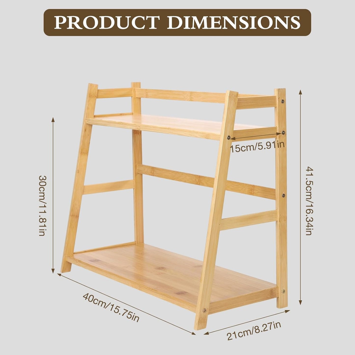 2-Tier Ladder Desktop Bookshelf, 23.62" Wide Wooden Countertop Storage Hutch for Office, Dorm and Home, Small Desk Organizer for Books and Decor