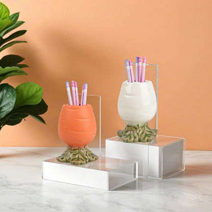 Ceramic Cactus Pen Holder, Cactus Decor Cute Pencil Holder, Makeup Brush Holder for Home, Office Desk Accessories(Dark Green)
