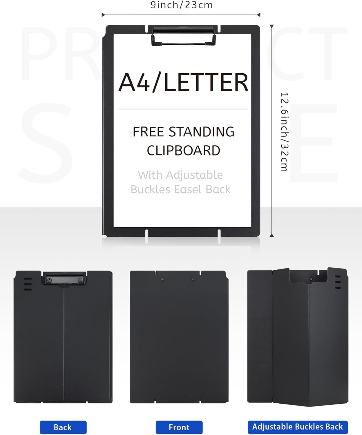 Free Standing Clipboard and Desktop Stand with Adjustable Buckles Easel Back - Foldable Stand and Document Holder for School, Office and Business Use (9.37 x 12.6 inches) (Light Green)