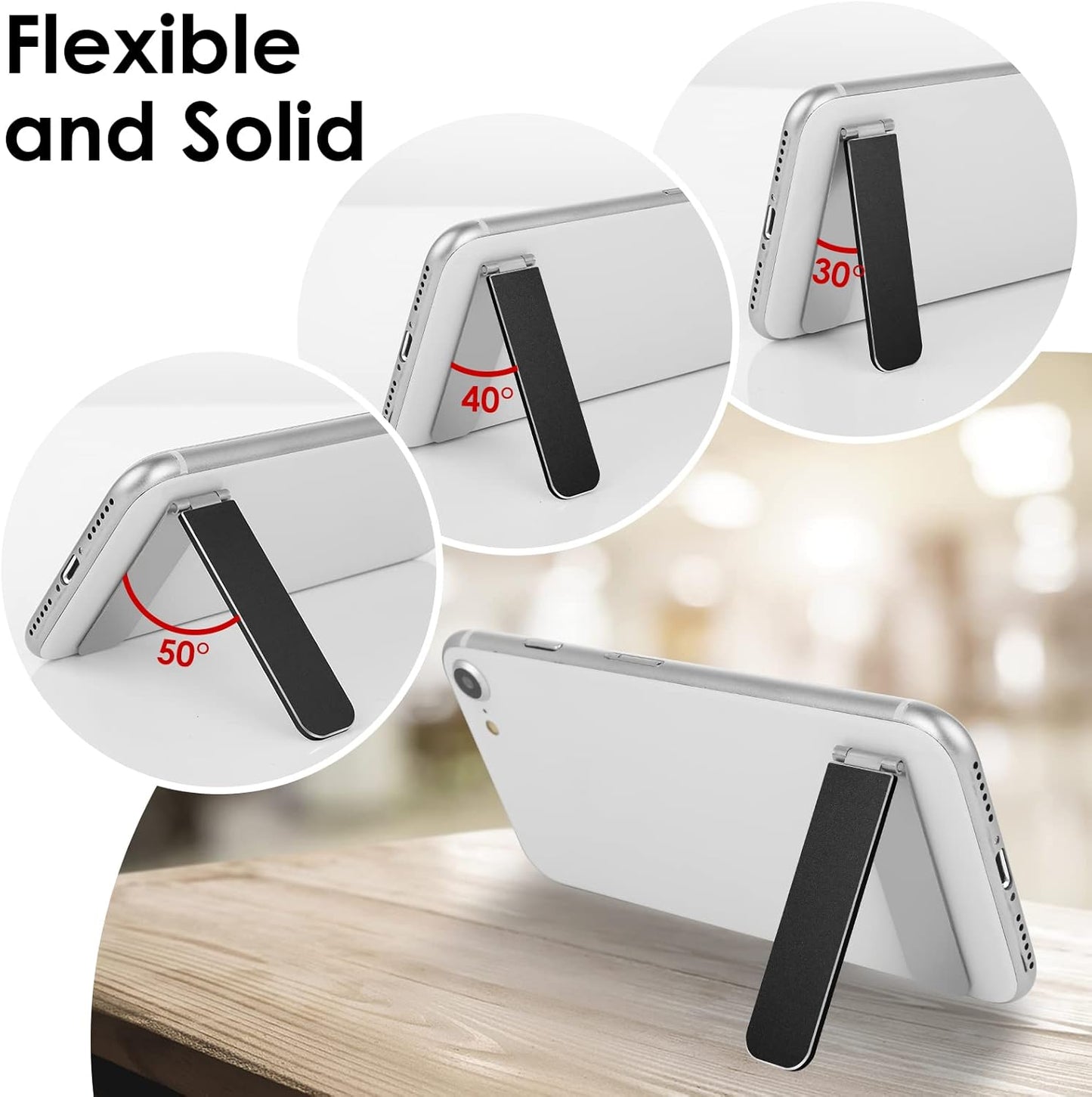 TIESOME Ultra-Thin Cell Phone Holder, Adjustable Mini Alloy Phone Kickstand Portable Foldable Phone Stand Adjustable Angle for Mobile Phone Tablet Universal Model (Black)