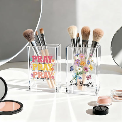 Just Breathe Acrylic Cosmetic Pencil Pen Holder Cup, Hope Inspirational Makeup Brush Organizer Holder, Women Faith Gifts, Encouragement Gifts for Women Mom Daughter Sister Friend Yoga Teacher