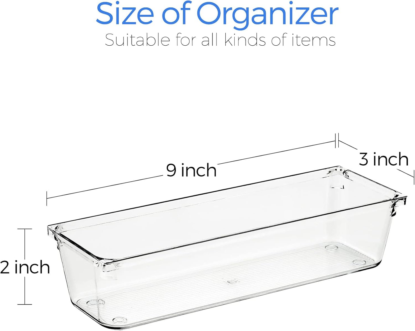 Ravinte 6 Pack Drawer Organizer - 6" X 9" Plastic Storage Bins, Acrylic Organizers with Non-Slip Pads Clear Desk Storage Tray for Makeup, Jewelries, Kitchen Utensils, Bathroom and Office