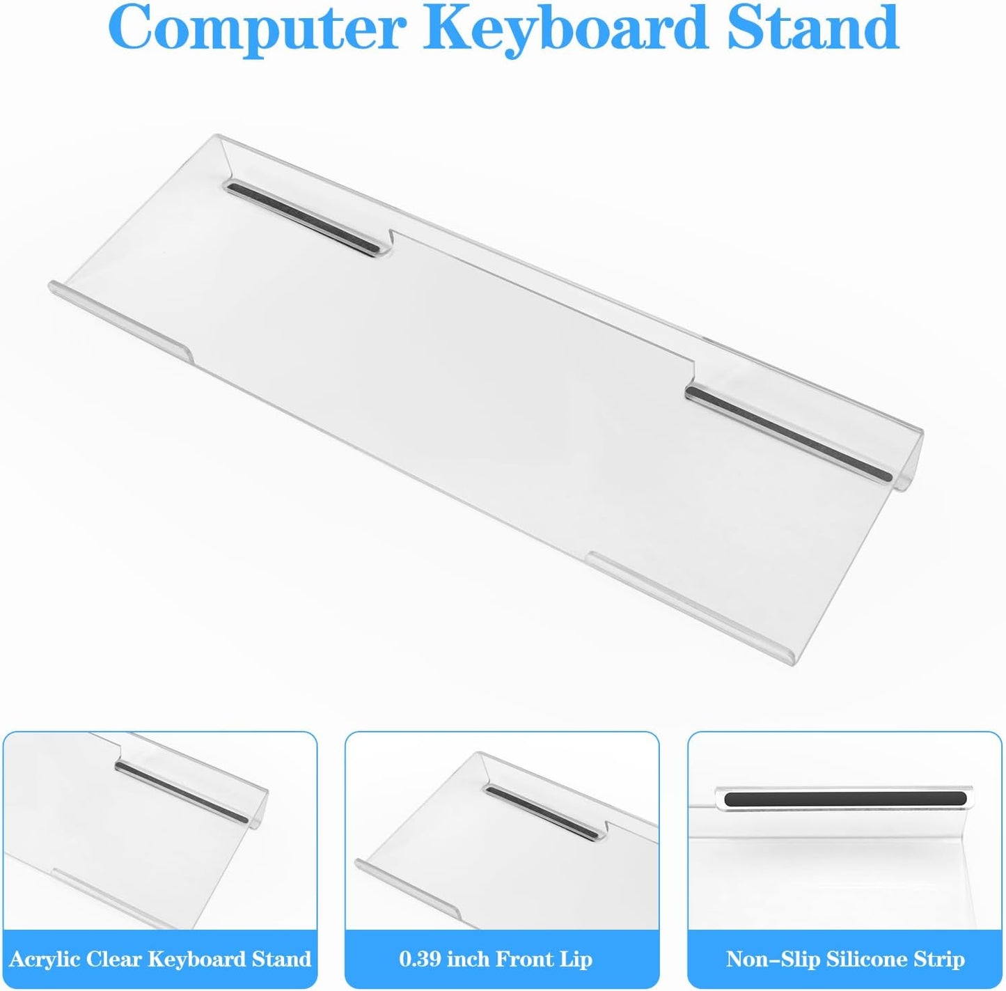 Computer Keyboard Stand with Gel Keyboard Wrist Rest, Tilted Acrylic Keyboard Holder - Ergonomic Wrist Rest Support Keyboard for Typing Pain Relief，Suitable for Office/Computer/Laptop/Gaming