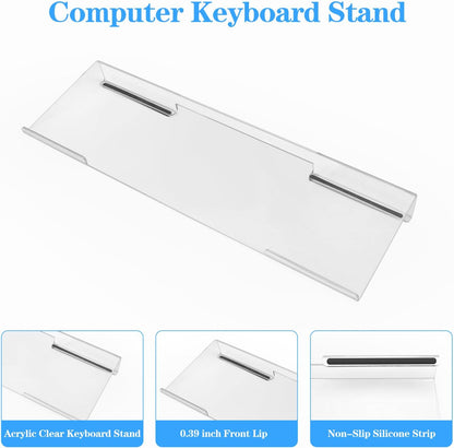 Computer Keyboard Stand with Gel Keyboard Wrist Rest, Tilted Acrylic Keyboard Holder - Ergonomic Wrist Rest Support Keyboard for Typing Pain Relief，Suitable for Office/Computer/Laptop/Gaming