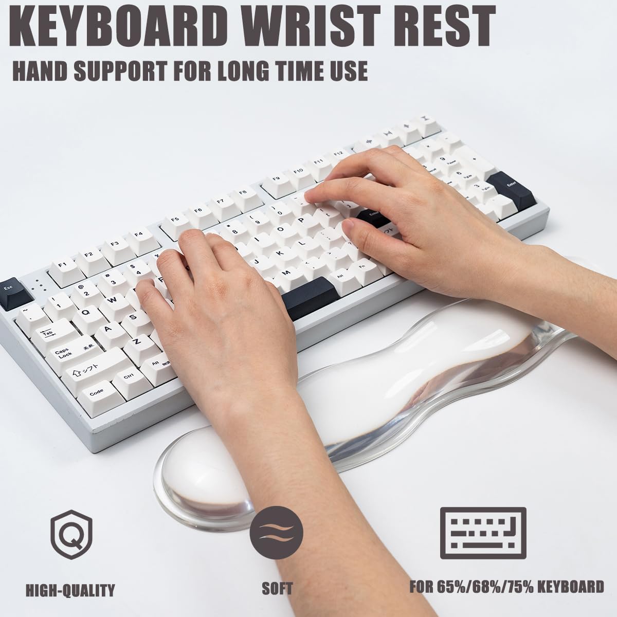 Ergonomic Gel Keyboard and Mouse Wrist Rest Set – Clear Wrist Rest for Computer Keyboard 60%/68%/75%, Comfort & Support for Typing and Gaming (Grey Purple)