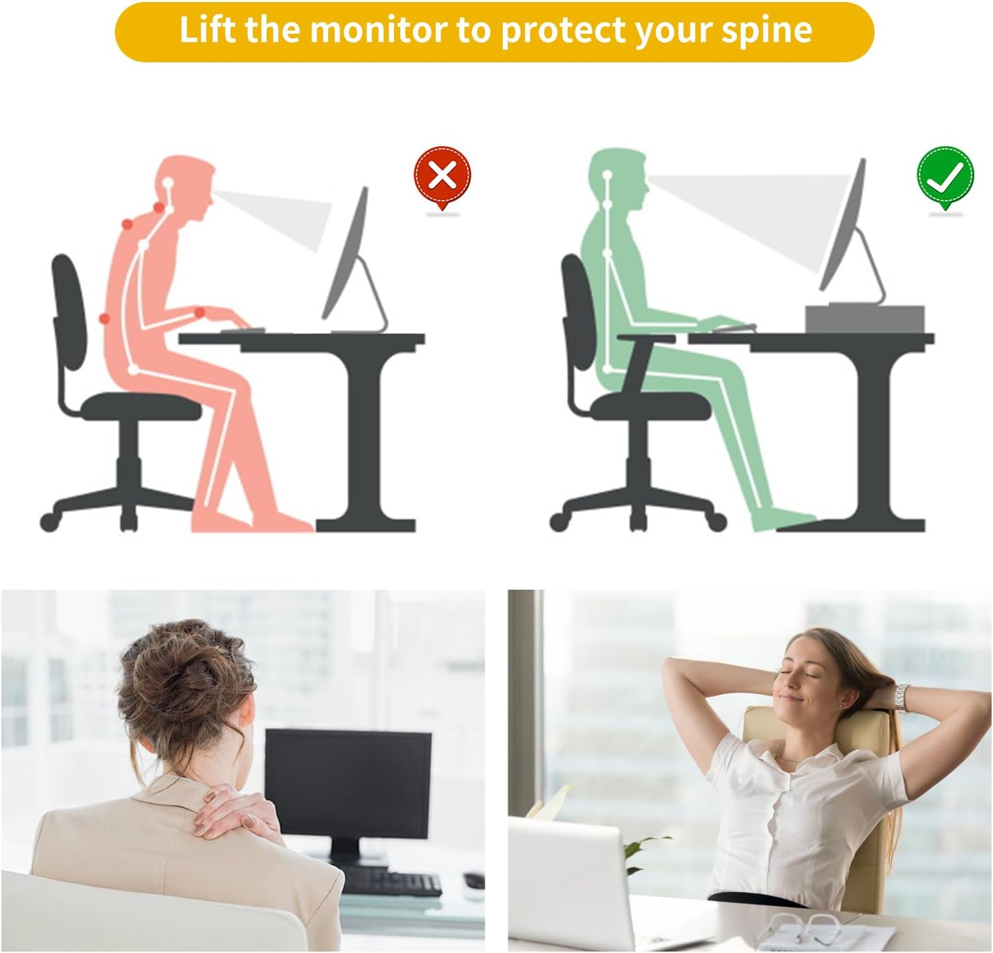 gianotter Wood Monitor Stand Riser, Office Desk Shelf Organizer, Desk Organizer with Drawer and Pen Holder, 2-Tier Computer Stand, Office Organization (Ink)