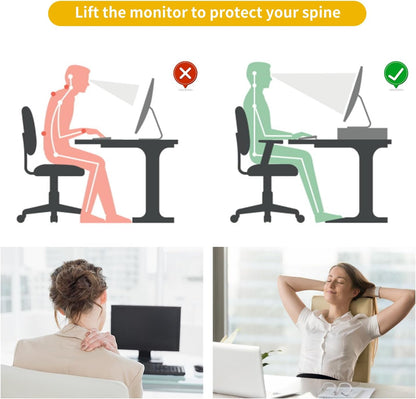 gianotter Wood Monitor Stand Riser, Office Desk Shelf Organizer, Desk Organizer with Drawer and Pen Holder, 2-Tier Computer Stand, Office Organization (Ink)