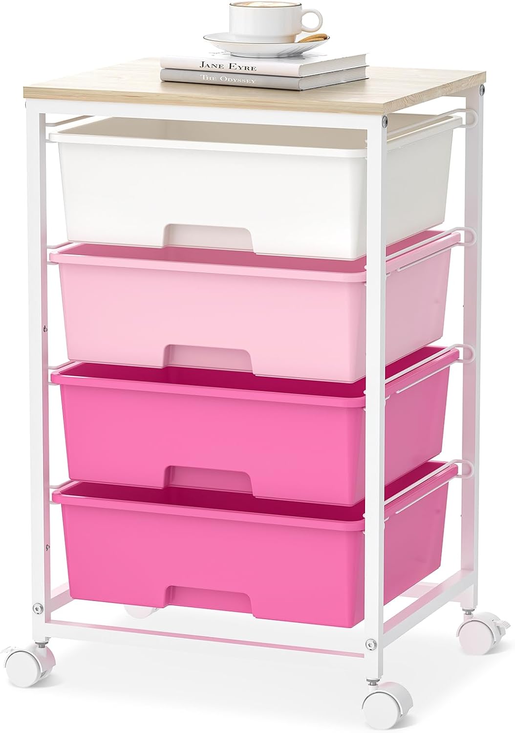 SYKIARIOL Utility Cart with 4 Drawers, Multipurpose Rolling Storage Cart with 4 Drawers and 2 Lockable Wheels, 4-Tier Rolling Storage Cart Organizer for Home Office Dorm, Bright White