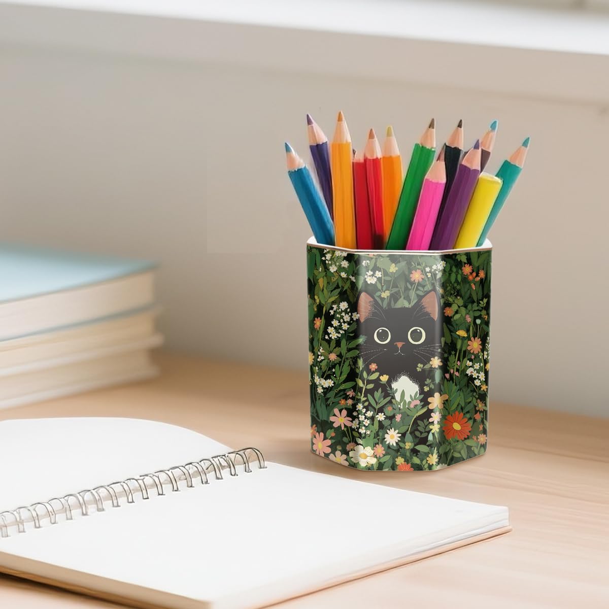 WAVEYU Ceramic Pen Holder for Desk Cute, Pencil Cup Pot Desk Organizer, Makeup Brush Holder for Women, Men, Kids, Desk Marble Decor for Office, Classroom, Home, Gray Golden