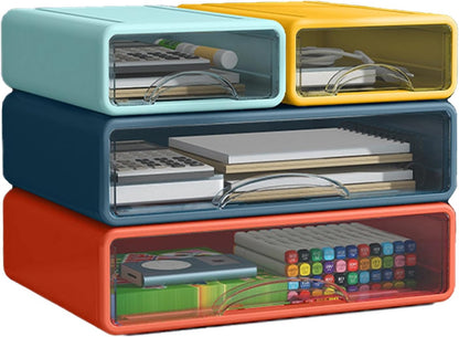 Desk Organizer with Drawers, Stackable Storage Drawers with Compartments Desktop Organization for Office Supplies, Makeup, Pencils, Tape, Erasers, Paperclips, Chargers (4 Pack)
