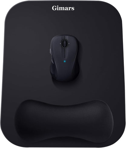 Gimars Elongate Smooth Lycra Fabric Ergonomic Mouse Pad Wrist Support, Gel Memory Foam Cushion Set Keyboard Wrist Rest Support, Pain Relieve for Computer, Laptop, Office, School, Home, Gaming, Black