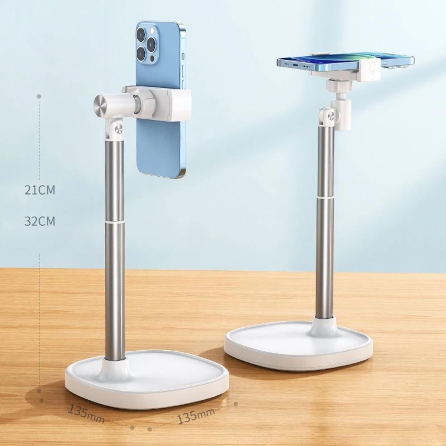 Hosannn Century Adjustable Cell Phone Stand Rotating Lifting Mobile Phone Holder for Desk & Video Recording Compatible with All iPhone for Galaxy (White)