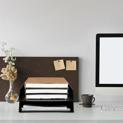 Wenqik 6 Pcs Stackable Paper Trays Rectangular Plastic Desk Holder Desktop Document File Organizer Storage Letter for Office Classroom (Black)
