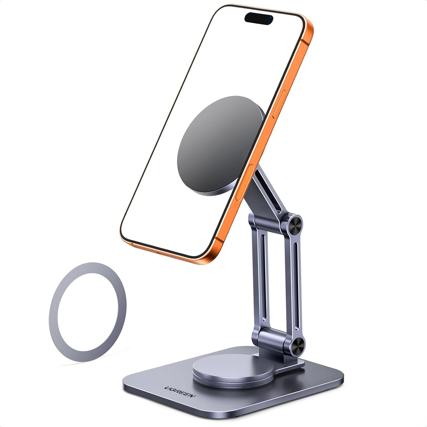UGREEN 360° Rotation Magnetic iPhone Stand for MagSafe, Cell Phone Stand for Desk Ergonomic Design Adjustable Compatible with iPhone 17 Air 16 Pro 15 Pro Max 14 Plus 13 12 and MagSafe Case