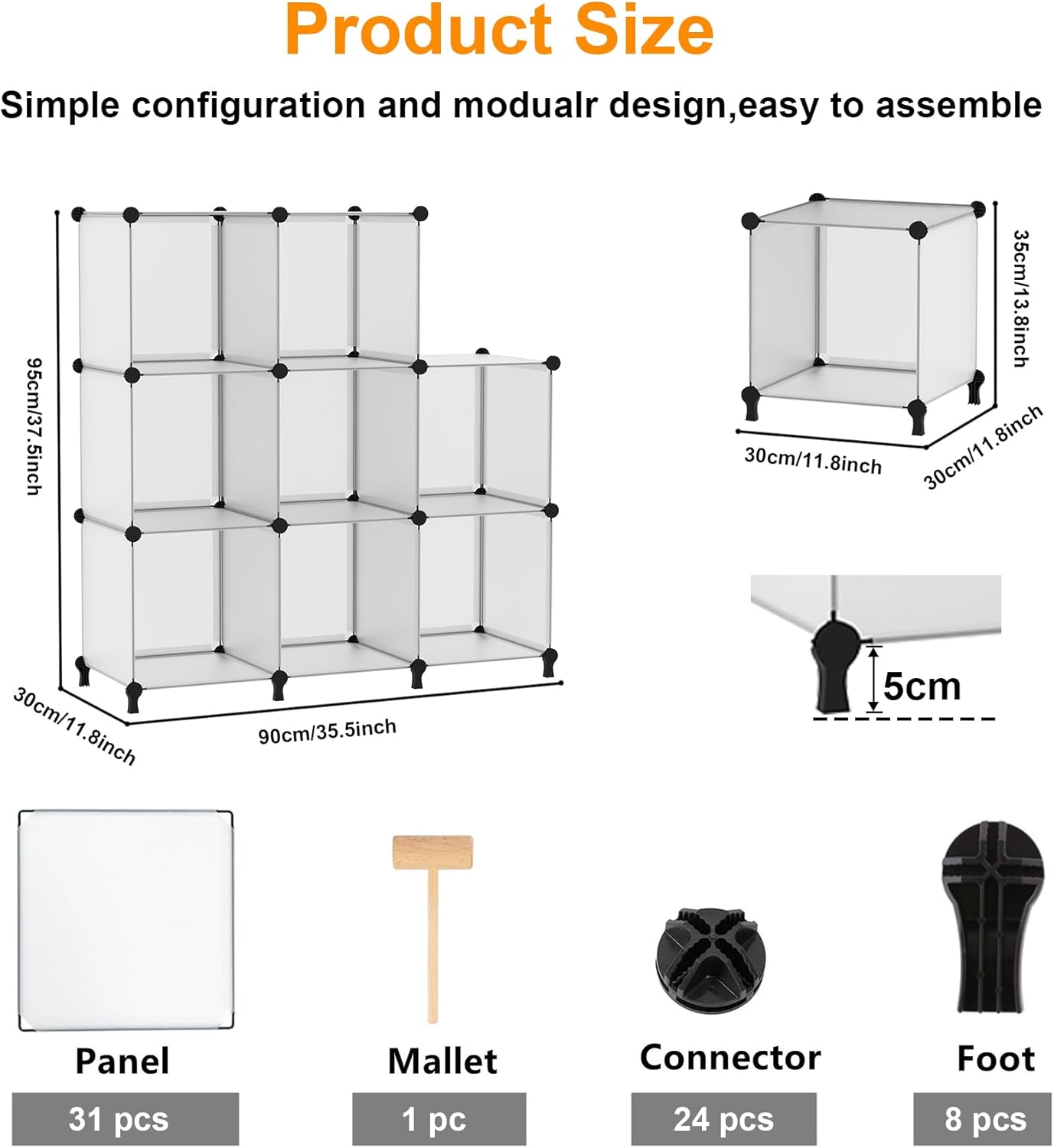AWTATOS Cube Storage Organizer, 16 Cube Closet Organizer, Stackable Storage Cube Shelves, DIY Portable Closet Clothes Organizer Shelving for Bedroom, Closet, Wardrobe, Bathroom, White
