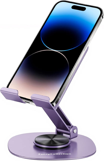 360° Rotating Metal Phone Stand - Adjustable Mobile Kickstand for All Smartphones, Compatible with iPhone, Samsung & More - Ideal for Desk, (Silver Gray)