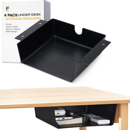2 Pack Under Desk Hanging Drawer Slide Pull Out, Attachable Clear Acrylic Storage Tray, Easy Hidden Self Adhesive Mount Cabinet Shelf Holder for Tables, Home & Office, Counters, Workstation